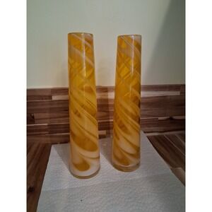 Excel Decorative Art Glass Cylindrical Vase Tall Handblown Swirl Yellow 11" tall